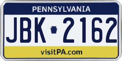 PA license plate JBK2162