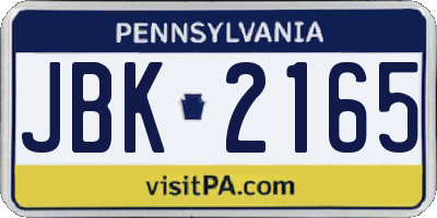 PA license plate JBK2165