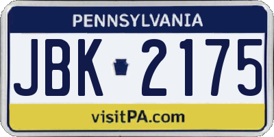 PA license plate JBK2175