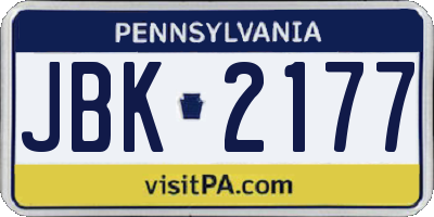 PA license plate JBK2177