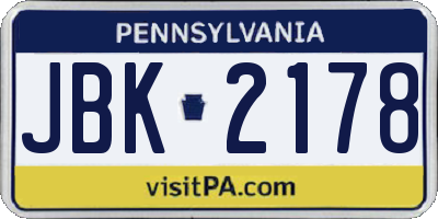 PA license plate JBK2178