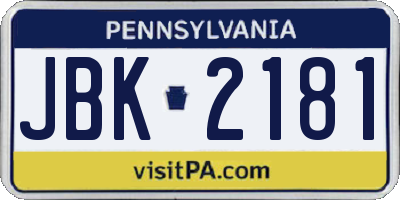 PA license plate JBK2181