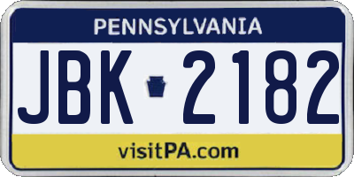 PA license plate JBK2182
