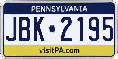 PA license plate JBK2195