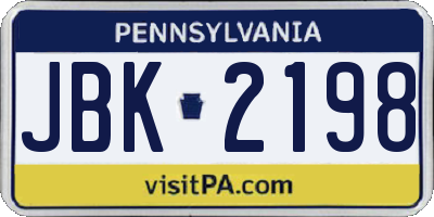 PA license plate JBK2198