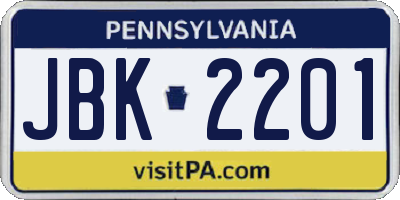 PA license plate JBK2201