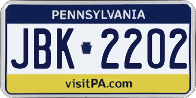 PA license plate JBK2202