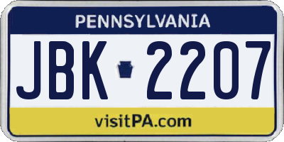PA license plate JBK2207