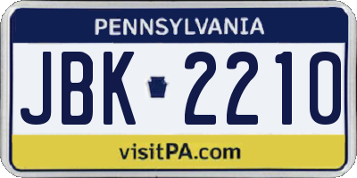 PA license plate JBK2210