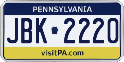 PA license plate JBK2220