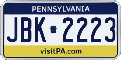 PA license plate JBK2223