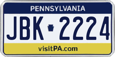 PA license plate JBK2224