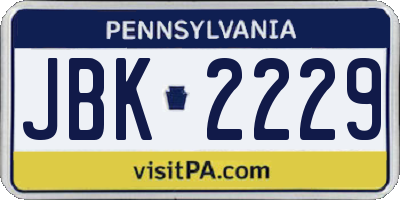 PA license plate JBK2229