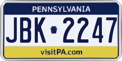 PA license plate JBK2247