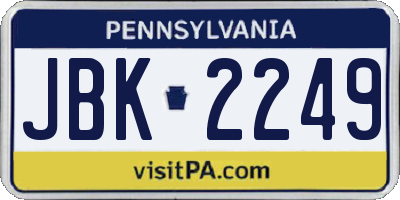PA license plate JBK2249