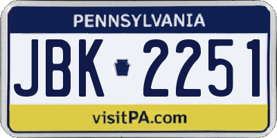 PA license plate JBK2251