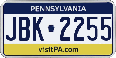 PA license plate JBK2255