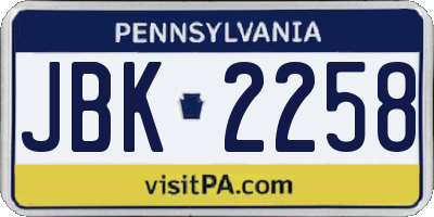 PA license plate JBK2258