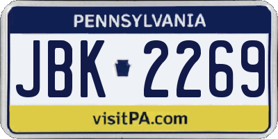 PA license plate JBK2269