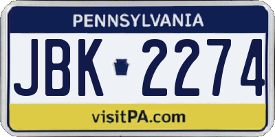 PA license plate JBK2274