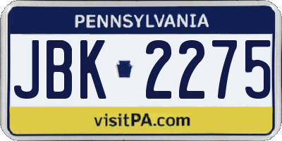 PA license plate JBK2275