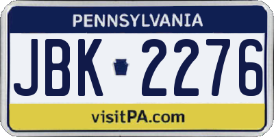 PA license plate JBK2276