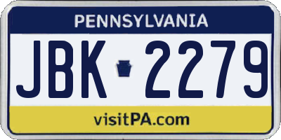 PA license plate JBK2279