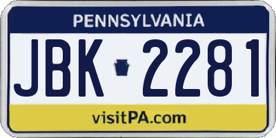 PA license plate JBK2281