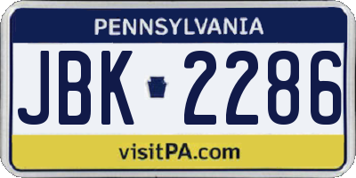 PA license plate JBK2286