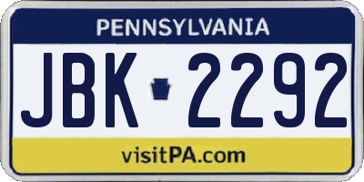 PA license plate JBK2292