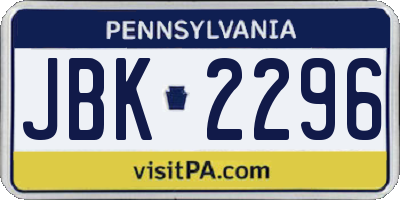 PA license plate JBK2296