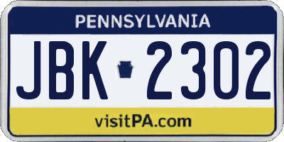 PA license plate JBK2302