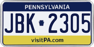 PA license plate JBK2305