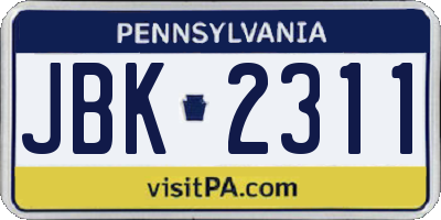 PA license plate JBK2311