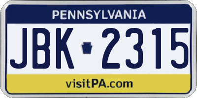 PA license plate JBK2315