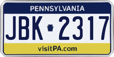 PA license plate JBK2317