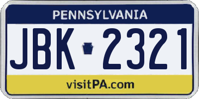 PA license plate JBK2321