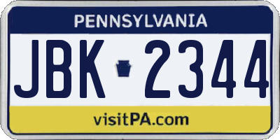 PA license plate JBK2344