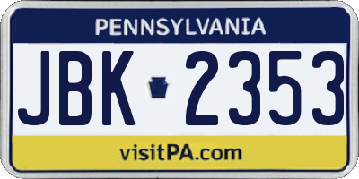 PA license plate JBK2353