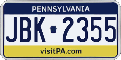 PA license plate JBK2355