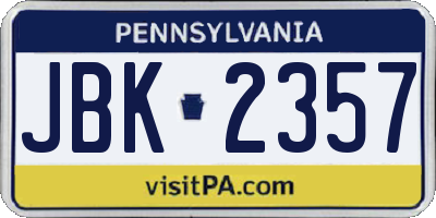 PA license plate JBK2357