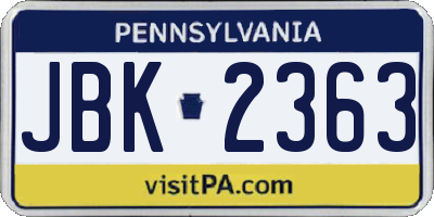 PA license plate JBK2363