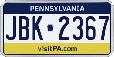 PA license plate JBK2367