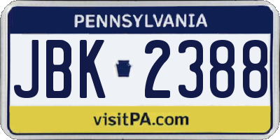 PA license plate JBK2388