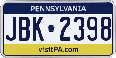 PA license plate JBK2398