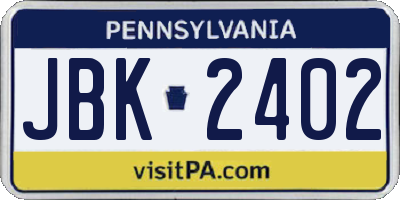 PA license plate JBK2402