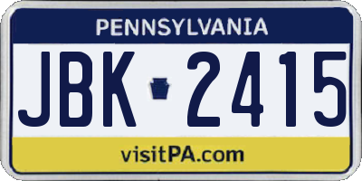 PA license plate JBK2415