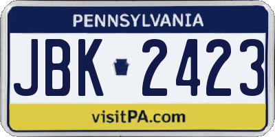 PA license plate JBK2423