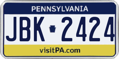 PA license plate JBK2424