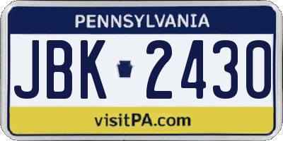 PA license plate JBK2430